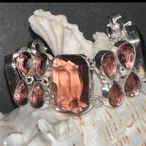 Exquisite Smokey Topaz multi-gem cluster statement cuff Bracelet